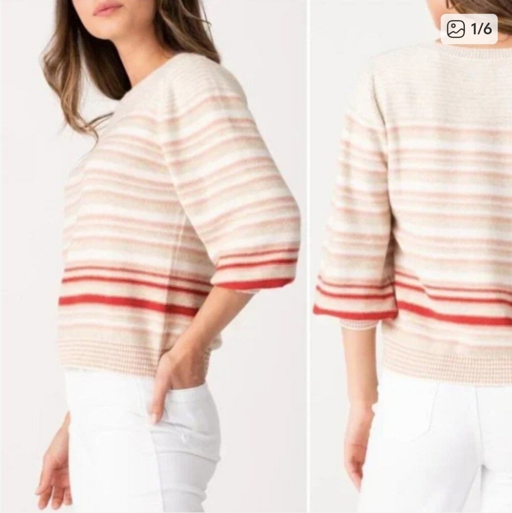 Margaret O'Leary Tori Striped Merino Wool Blend Sweater Size Medium